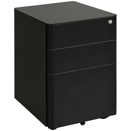 - Vinsetto Lockable File Cabinet with 3 Drawers, Steel Rolling Filing Cabinet with 5 Wheels -