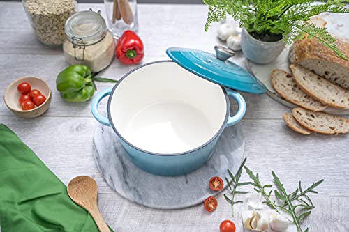 Cast Iron Pot with Lid – Non-Stick Ovenproof Enamelled Casserole Pot, Oven Safe up to 500° F – Sturdy Dutch Oven Cookware – Blue, 5-Quart, 24cm – by Nuovva