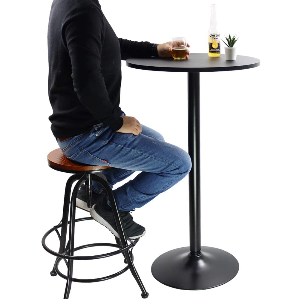- KKTONER Round Bar Table | 60CM Top for Cocktail Bar | Pub Dining Bistro (106CM H) -
