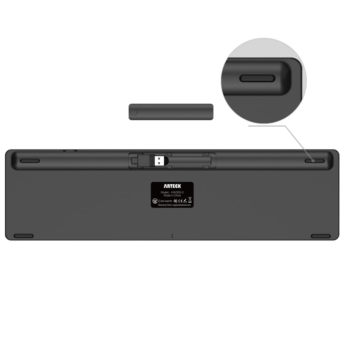 Arteck 2.4G Wireless Keyboard Ultra Slim Full Size Keyboard with Numeric Keypad and Media Hotkey for Computer/Desktop/PC/Laptop/Surface/Smart TV and Windows 10/8/ 7 Built-in Rechargeable Battery