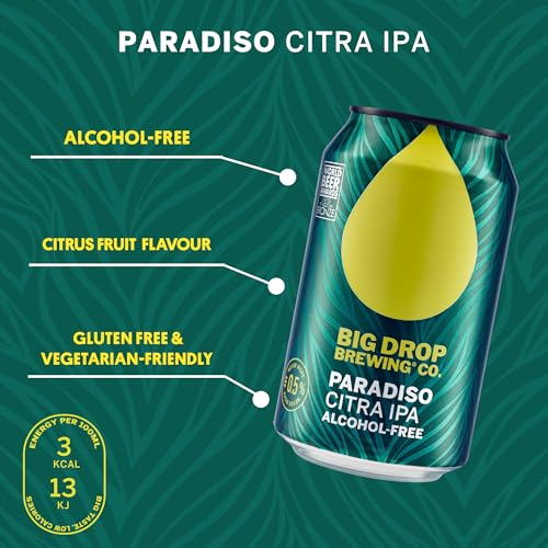 Big Drop Paradiso Citra IPA - Naturally Brewed Alcohol Free Beer with a Citrus Zing - Vegan & Gluten Free (12 x 330ml Cans)