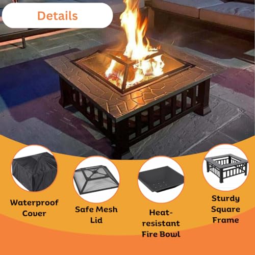 - Garden Mile Large Circular Fire Pits for Garden | Firepit Black Heat Resistant Fire Pit Patio Stove Outdoor Fireplace Barbeque | Rain Cover -