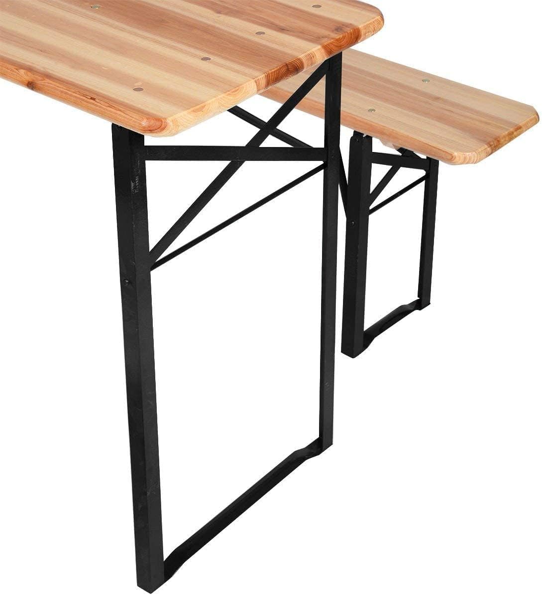 - FEFE Large 3 Piece Wooden Folding Picnic Beer Table -