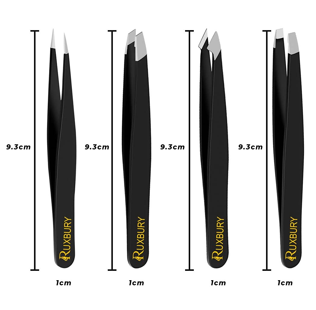 - Ruxbury 4pcs Tweezers | For Facial Hair | Professional Stainless Steel -