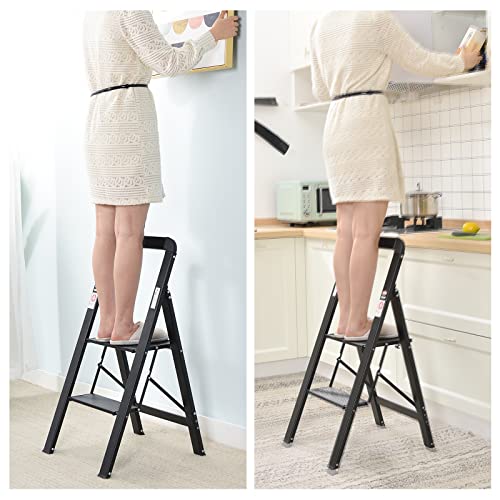 - KINGRACK 2 Step Ladder With Handrail | Non-Slip Household Ladder With Folding Safety -