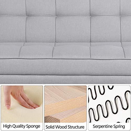 - Yaheetech Modern Fabric Sofa Bed, 3 Seater Click Clack Sofa Settee & Recliner.