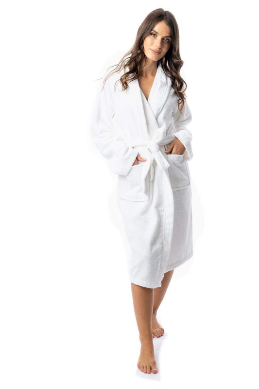 Daisy Dreamer Womens Robe Luxury Terry Towelling 100% Cotton Dressing Gown Bathrobe Highly Absorbent Ladies Hooded Bath Wrap, White 12-14