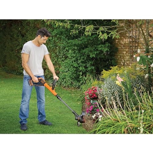 BLACK+DECKER String Grass Trimmer, 18V, Cordless, 28cm Cutting Width, Automatic Single Line Feed, 2.0Ah Battery Included, STC1820PC-GB