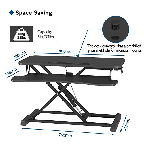 BONTEC Standing 32inch/800mm Desk Converter, Height Adjustable Dual Tiered Computer Workstation, Ergonomic Sit Standing Converter with Platform for PC Computer Screen, Keyboard, Laptop up to 15kg