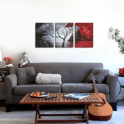 - Wieco Art - The Cloud Tree Large 3 Panels Modern Stretched and Framed
