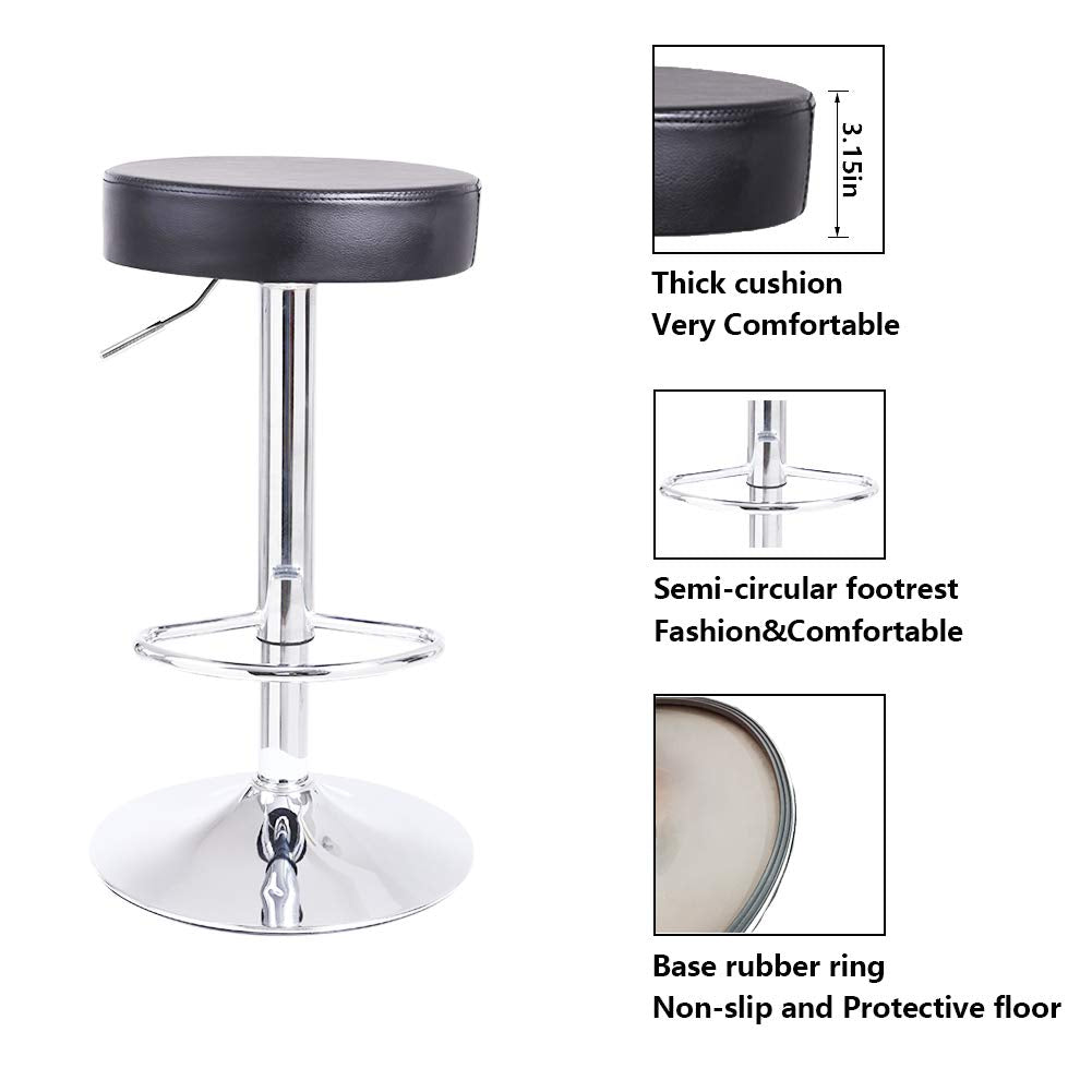 - KKTONER Round Bar Stool | PU Leather with Footrest | Height Adjustable | Swivel Pub Chair -