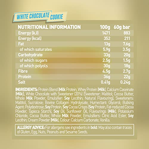 - Grenade High Protein Low Sugar Bar | White Chocolate Cookie | 12 x 60 g -