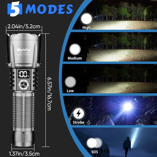 - WholeFire 150000 Lumens Torches LED Super Bright & Rechargeable