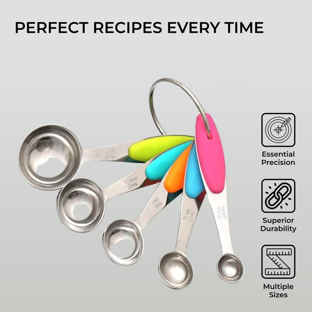 - H&S Measuring Spoon Set | 5 Stainless Steel Metal Measure Cup Spoons For Baking -