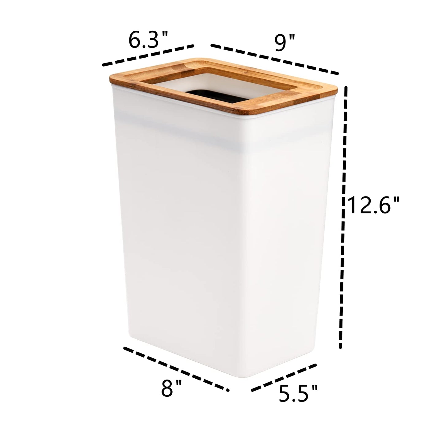 - Dicunoy Plastic Small Trash Can | 9L White Garbage Container -