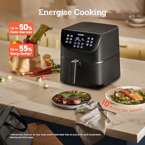 COSORI Air Fryer 5.5L Capacity,Oil Free, Energy and Time Saver with 11 Presets with 100 Recipes Cookbook, Non-Stick, Dishwasher Safe Basket,1700-Watt, CP158-AF, Black