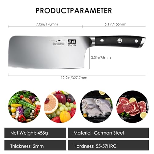 - SHAN ZU Cleaver Knife | Japanese Kitchen Knives | 7 Inch | High-Carbon | German Butcher Chef Knife -