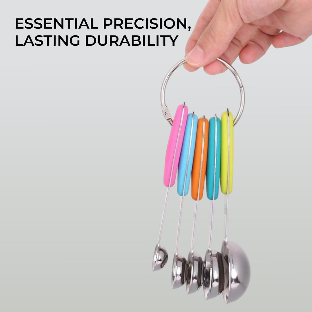 - H&S Measuring Spoon Set | 5 Stainless Steel Metal Measure Cup Spoons For Baking -