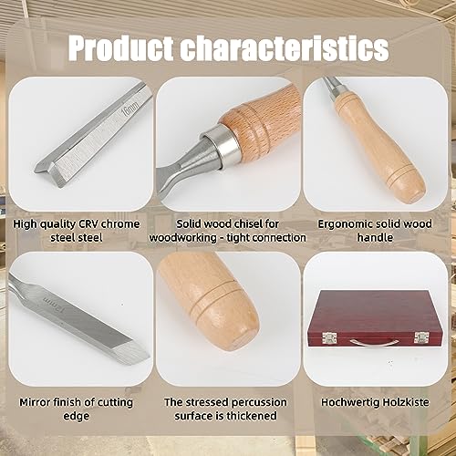 12-piece chisel set, wood chisel set, notch carving set, woodwork chisel set, professional chisel set for wood carving, carpentry, wood chisel set for beginners, professionals carvers