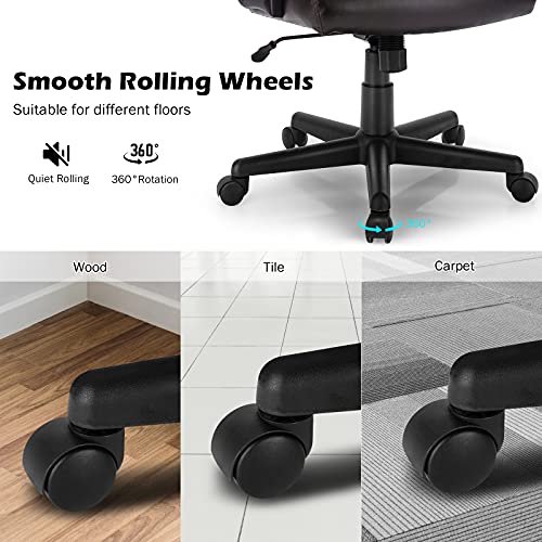 COSTWAY 300/330/400/500LBS Big & Tall Executive Office Chair, Height Adjustable Leather Computer Desk Chair with Rocking Backrest & Arms, Home Office Ergonomic Swivel Task Chair (330LBS, Brown)