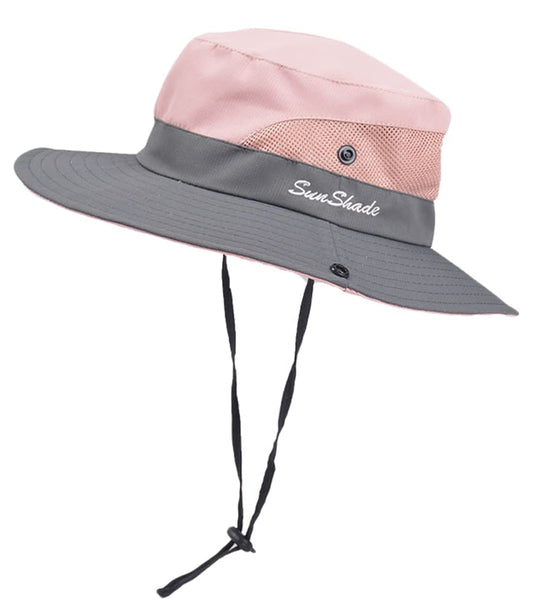 Children Wide Brim Bucket Hat 3-8 Years Girls Ponytail Sun Hat Boys Mesh Cool Hat Anti UV Sun Protection Hat with Strap Kids Holiday Beach Hat Cycling Hiking Summer Hat Outdoor Sun Visor Cap