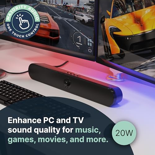 - MAJORITY Atlas | Portable Bluetooth Soundbar for PC | 20 Watt Computer Soundbar for Laptop, TV & Projector -