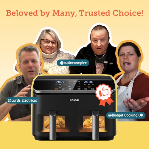 COSORI Dual Air Fryer, 8.5L Family Capacity, 8-In-1, Sync Cook & Finish, 2 Non-Stick Drawers with Visible Window, 2 Accessories, Energy Saving, 50+ Online Recipes, Dishwasher Safe, 35โ to 230โ