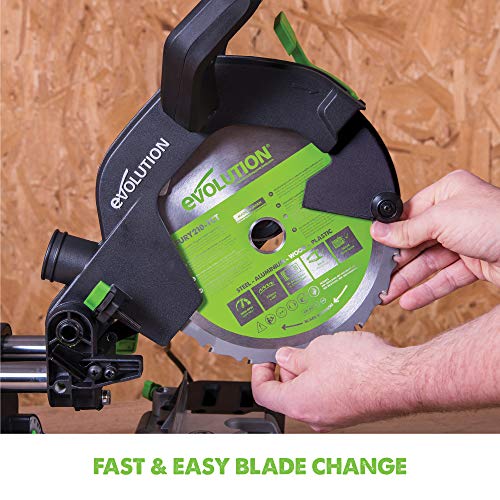 - Evolution Power Tools F210SMS Sliding Mitre Saw | Multi-Material Cutting | 45 Degree Bevel | 50 Degree Mitre | 230 mm Slide | 1200 W | 230 V -