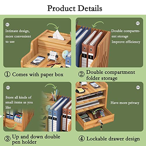 - Updated Wooden Desktop Organiser with Drawer - Large Capacity Desk - Tidy Storage Holder -