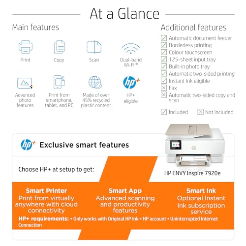 - HP ENVY Inspire 7920e All-in-One Wireless Colour Printer | 3 months of Instant Ink Included with HP+ -