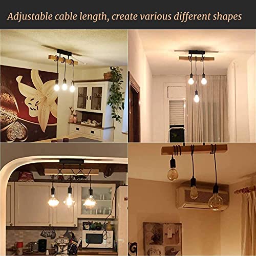 - Lightess Industrial Wood Pendant Light with 3 Heads | Adjustable Pendent Chandelier Light | Vintage Semi Flush Ceiling Light -