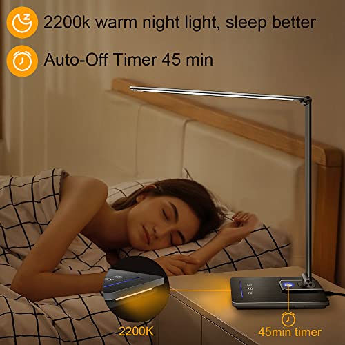 Desk Lamp, Eye-caring Table Lamp with USB Charging Port, Dimmable Bedside Lamp With Night Light , 5 Light Modes x 10 Brightness Levels, Touch Control, for Home, Office ,Bedroom, Reading, Work, Study