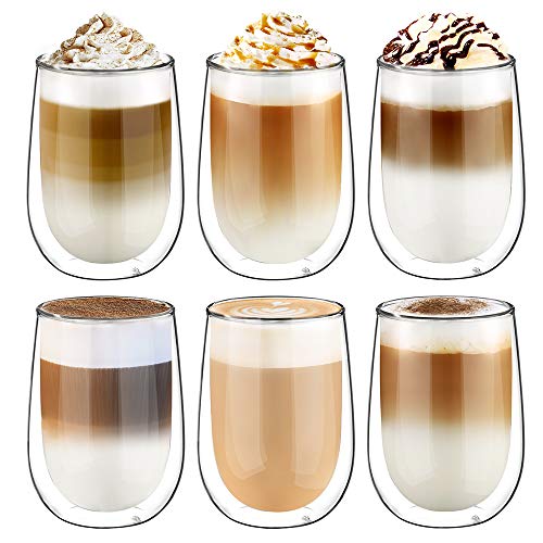 - Glastal 6x350ml Double Walled Coffee Glasses Mugs | Cappuccino Latte Macchiato Glasses Cups -