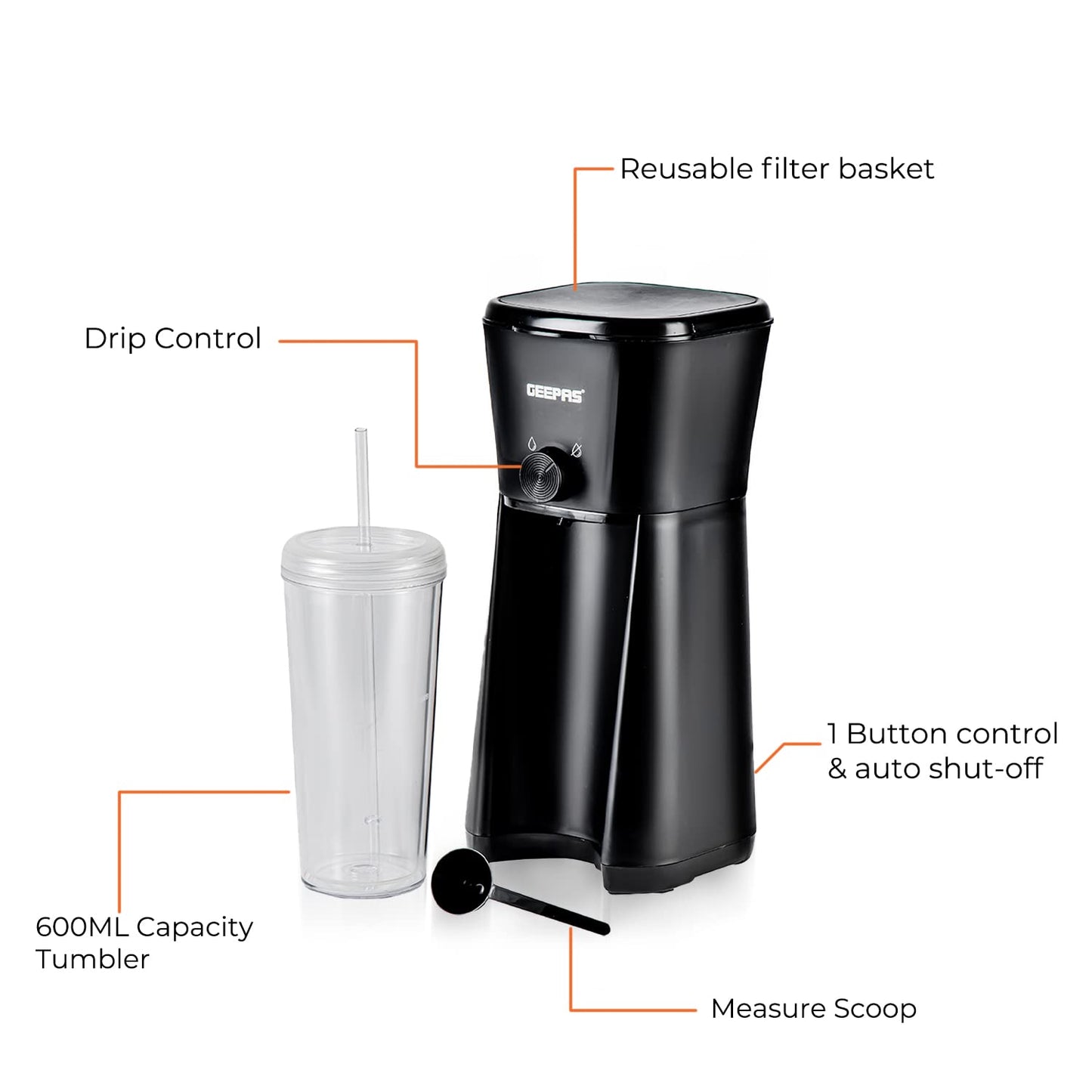 - GEEPAS 700W Ice Tea & Coffee Maker | Brews Iced Coffee | 600ML | Enjoy Iced Coffee Maker, Café Mocha Anytime in 4 Mins -