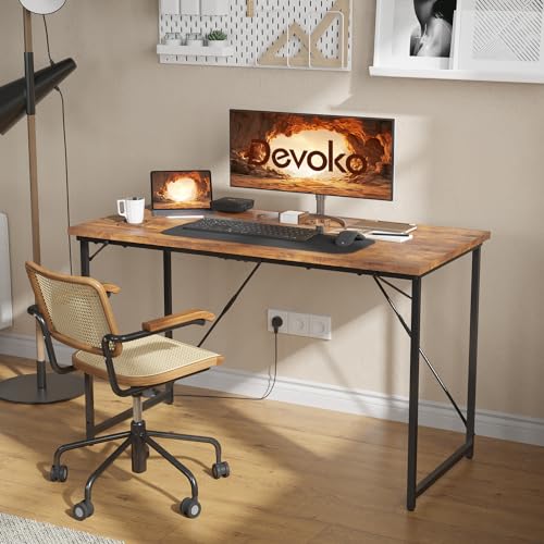 Devoko Computer Desk 100 x 50 x 75 cm, Home Office desk, Study Writing Small Desks, Gaming Deske for Home Workstations, Industrial Design Black Desk Metal Frame, Rustic Brown