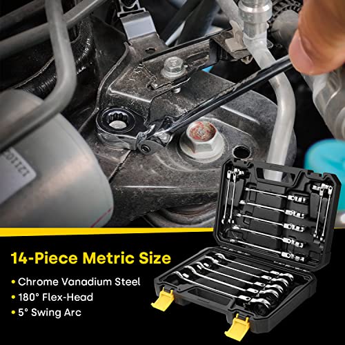 - Enventor 14PCS Flex-Head Ratchet Spanner Set | Metric, 6mm to 19mm Ratcheting Combination Wrench Set with Carry Case -