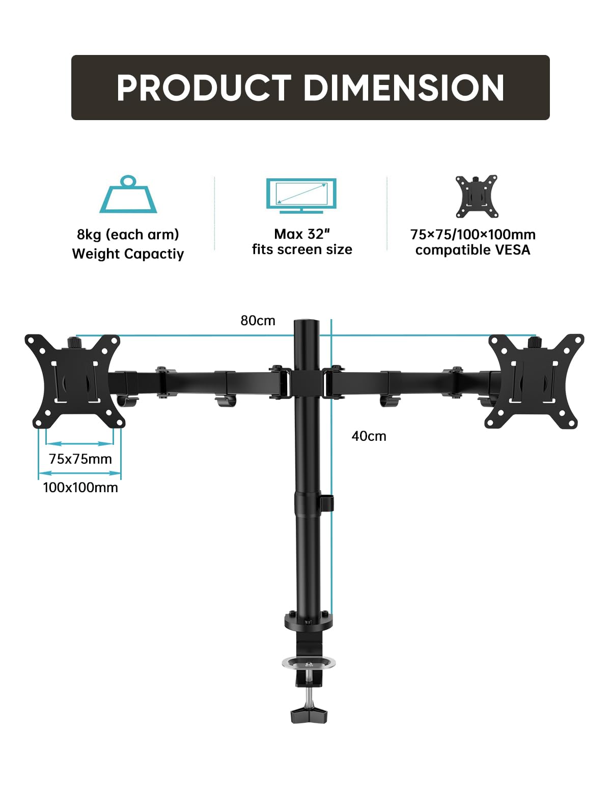 - FORGING MOUNT Ergonomic Dual Monitor Stand for 13-32 inch LCD LED PC Screens for Desks Monitor Stand Arm | Height Adjustable Arm Bracket Tilt 90° Swivel 180° Rotate 360° | VESA 75/100 -