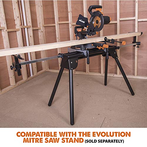 - Evolution Power Tools R210SMS+ Sliding Mitre Saw With Multi-Material Cutting | 45° Bevel | 50° Mitre | 230mm Slide | 1500 W | 230 V -