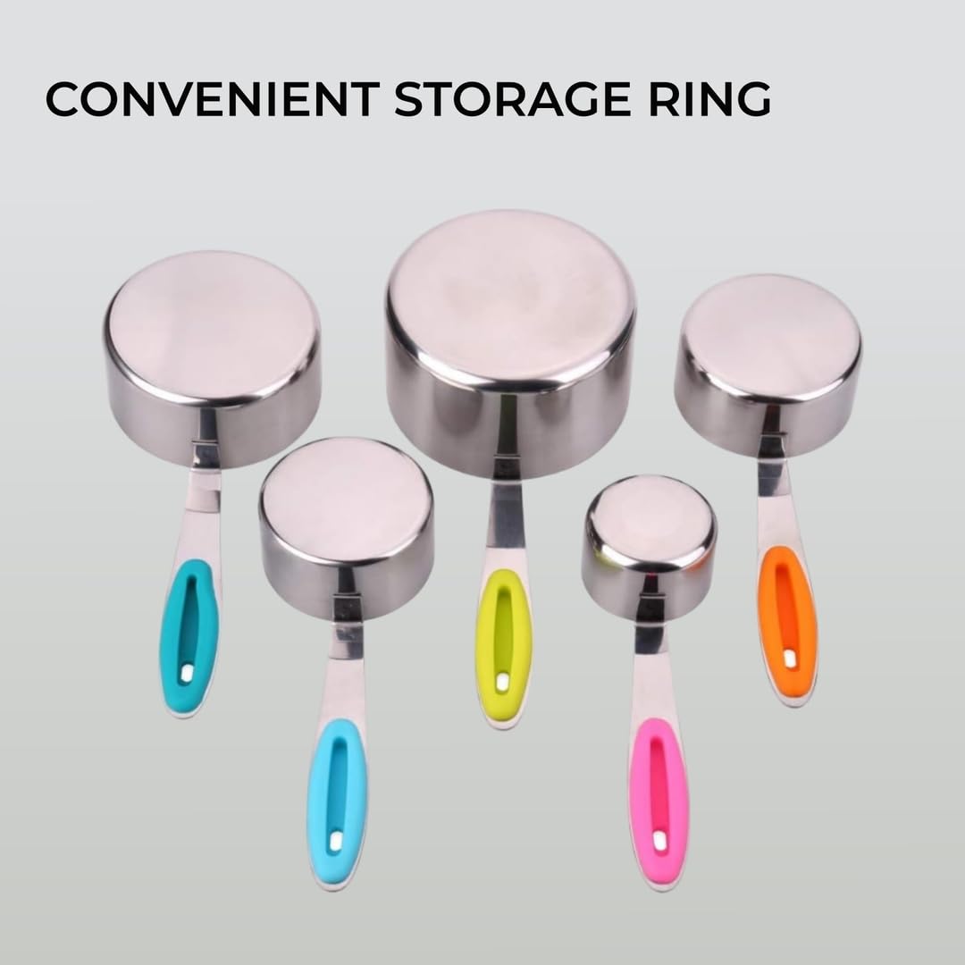 - H&S Measuring Cup Set of 5 Stainless Steel Metal Measure Spoon Cups -