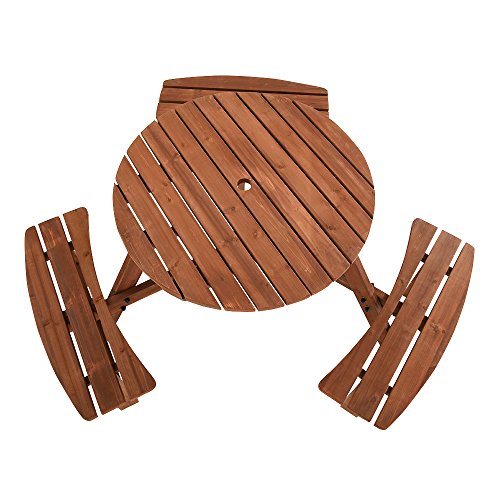 Britoniture 6 Seater Wooden Round Picnic Table and Bench for Garden Pub Patio