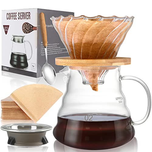 - SuproBarware Pour over Coffee Maker Set | Manual Glass Coffee Filter with Dripper Glass Coffee Filters | 500ML | 40 Paper Filters -