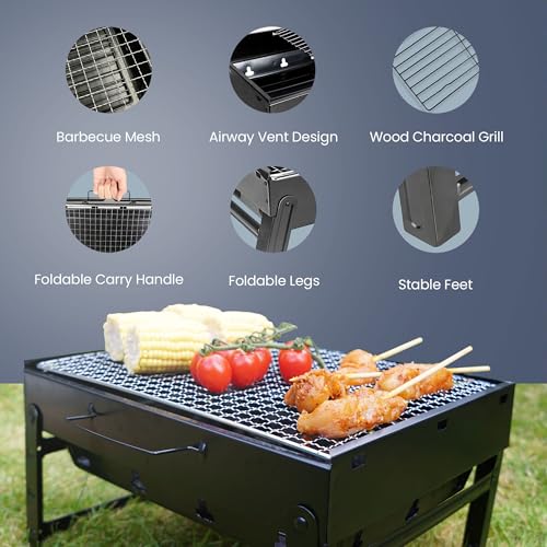 CUQOO Easy-to-use Portable BBQ Grill ā Foldable Barbeque Outdoor Travel | Charcoal Barbecue Perfect for Camping, Garden, Picnic Folding Camping Stainless Steel Smoker
