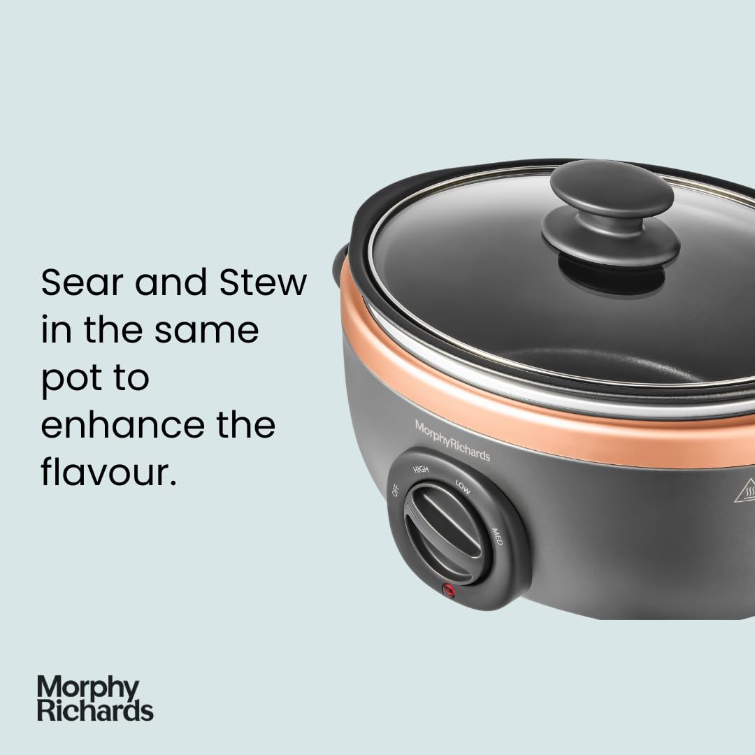 - Morphy Richards Sear and Stew Slow Cooker | 460016 Black and Rose Gold | 3.5L -
