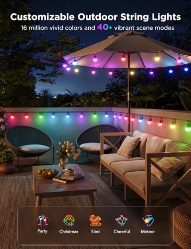 - Govee Smart Outdoor String Lights | 30M | RGBIC Outdoor Lights with Dimmable Warm White LED Bulbs -