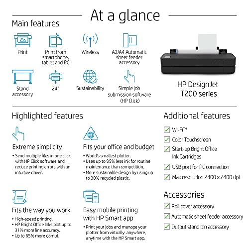 - HP DesignJet T230 Large Format Plotter Printer 24in up to A1 | Mobile Printing | Wi-Fi | Gigabit Ethernet | Hi-Speed USB 2.0 -