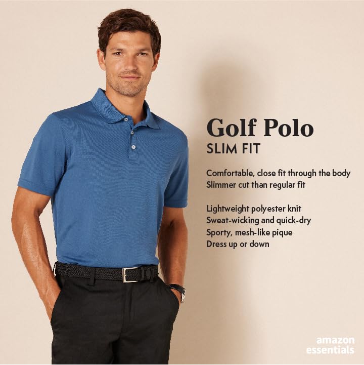 Amazon Essentials Men's Slim-Fit Quick-Dry Golf Polo Shirt, Metallic Blue, M