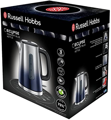 - Russell Hobbs Eclipse Stainless Steel & Midnight Blue | Ombre 1.7L Electric Cordless Kettle | (Quiet & Fast Boil) -