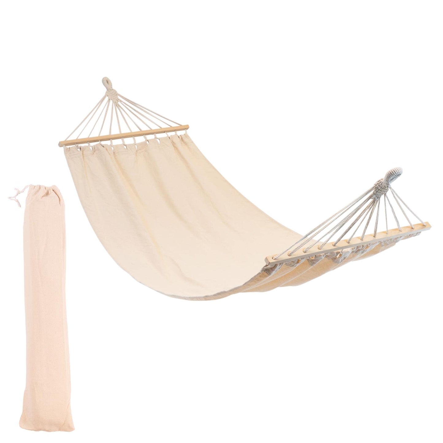 - Harbour Housewares 276cm Cream Cotton Hammock | Wooden Spreader Bars & Cotton Carry Bag -