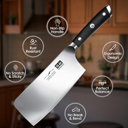 - SHAN ZU Cleaver Knife | Japanese Kitchen Knives | 7 Inch | High-Carbon | German Butcher Chef Knife -