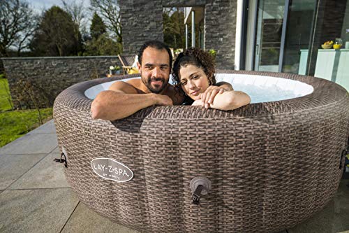 - Lay-Z-Spa St Moritz Hot Tub | 180 AirJet Massage System | Rattan Design | Inflatable Spa with Freeze Shield | 5-7 Person -